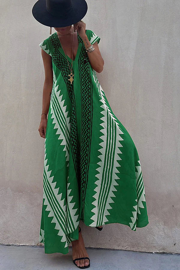 Ethnic Print A-Line Maxi Dress – Beach &amp; Vacation Wear