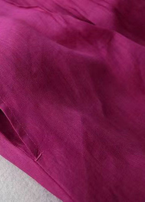 Cotton-linen patchwork v-neck dress with pockets for women