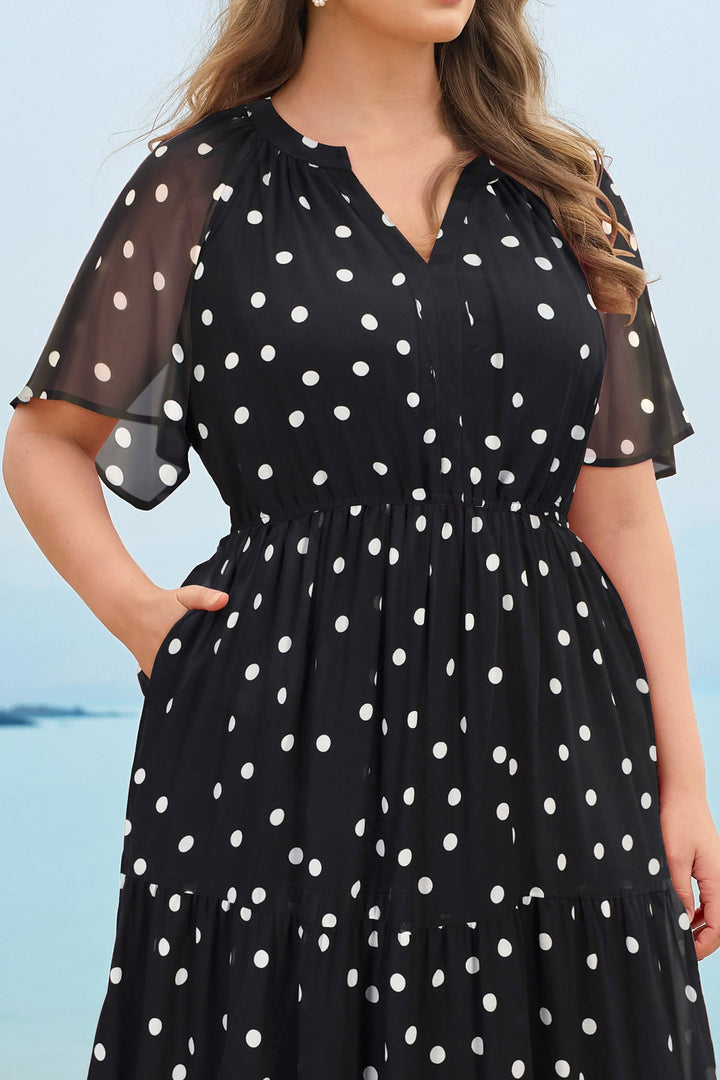 Floral tiered midi dress ruched V-neck with pockets plus size for women