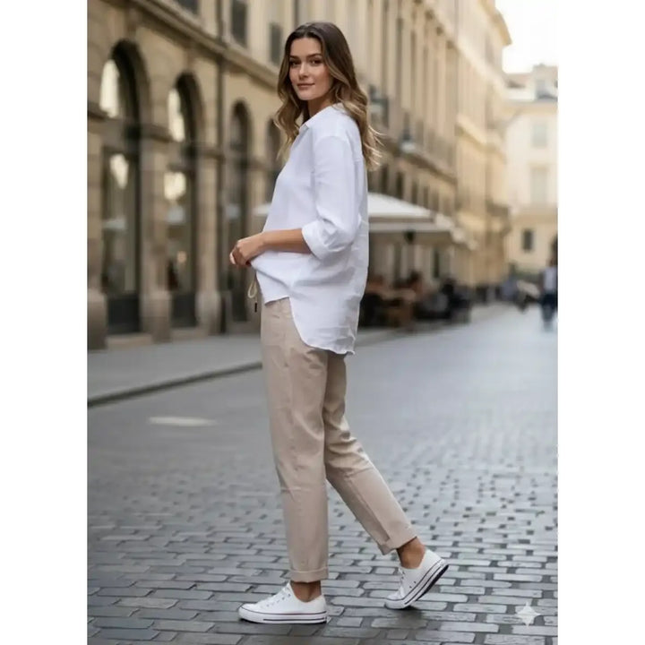 Cotton stretch drawstring cropped pants for women