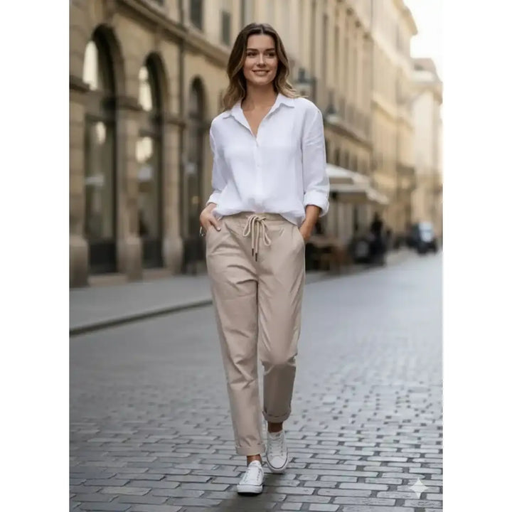 Cotton stretch drawstring cropped pants for women