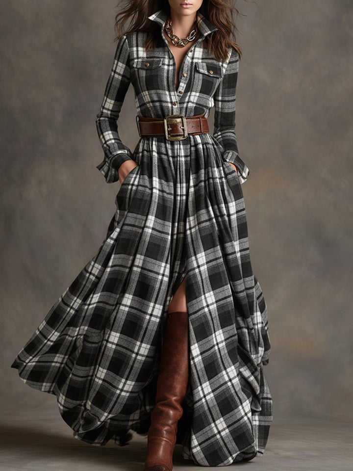 Button-up shirt dress with waist belt for women