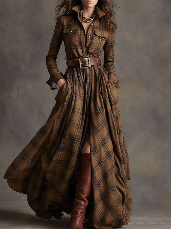 Button-up shirt dress with waist belt for women