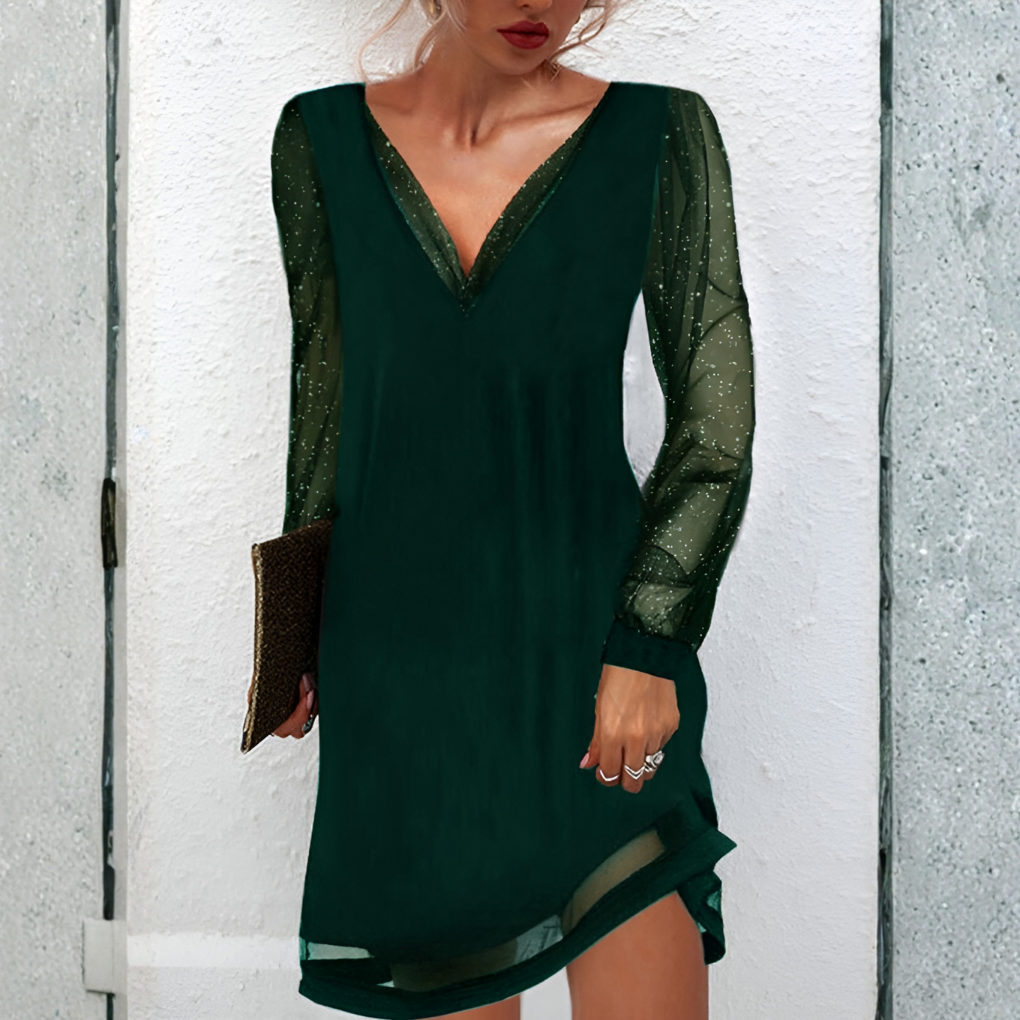 Cinched waist dress with collared neckline and draped skirt for women