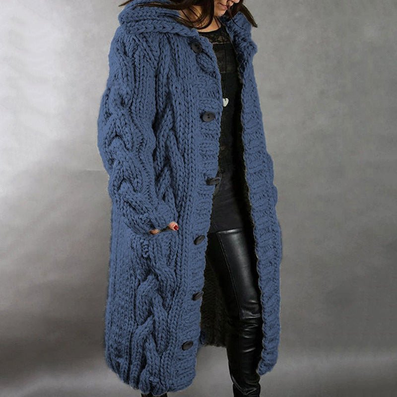 Oversized Cable-Knit Hooded Coat for Women