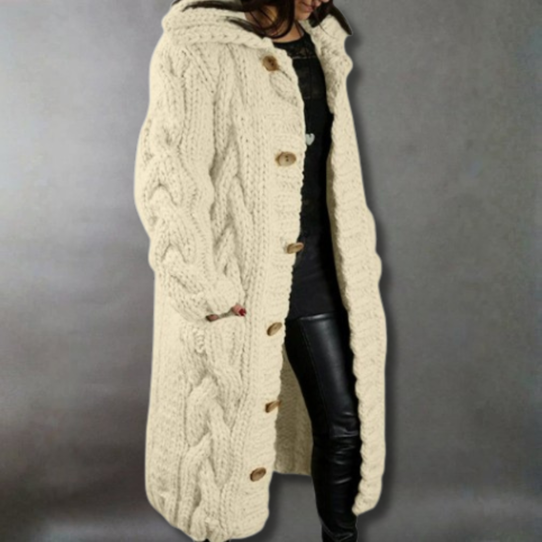 Oversized Cable-Knit Hooded Coat for Women