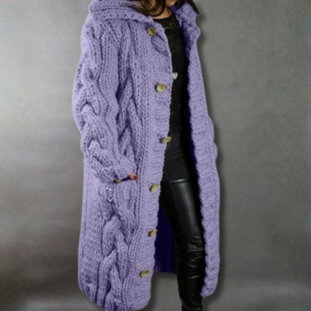 Oversized Cable-Knit Hooded Coat for Women