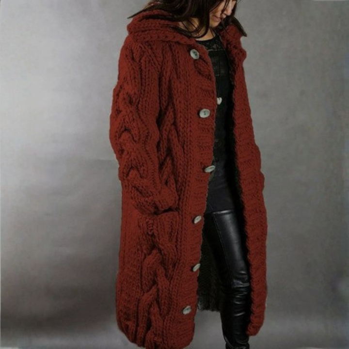 Oversized Cable-Knit Hooded Coat for Women