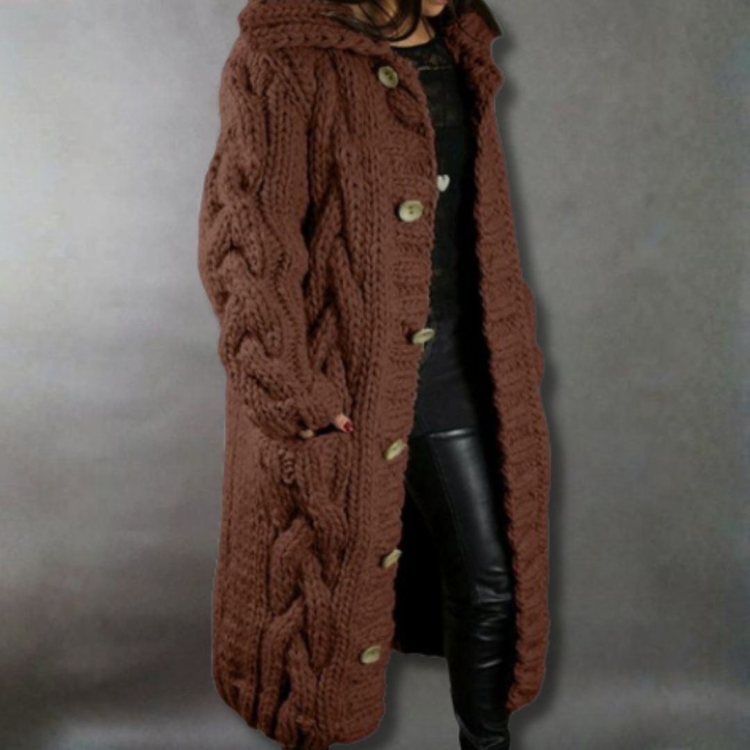 Oversized Cable-Knit Hooded Coat for Women