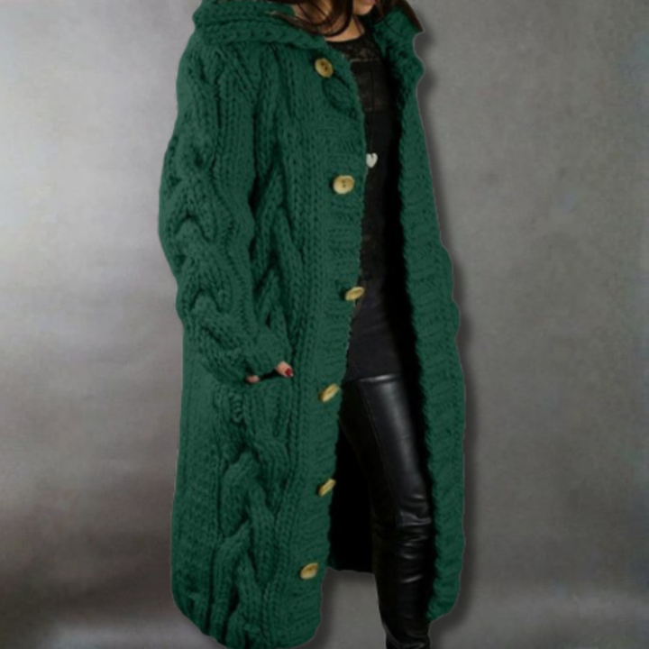 Oversized Cable-Knit Hooded Coat for Women