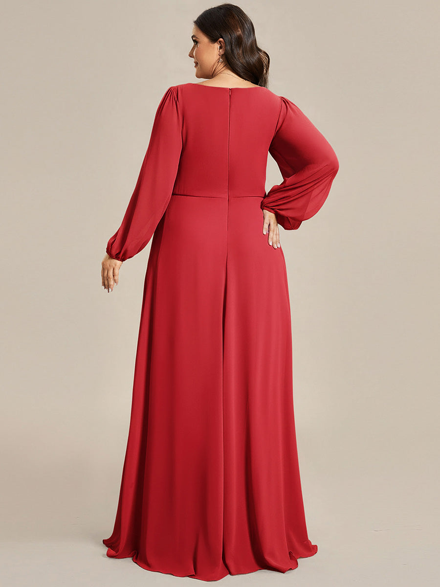 Plus size chiffon evening dress with long lantern sleeves for women