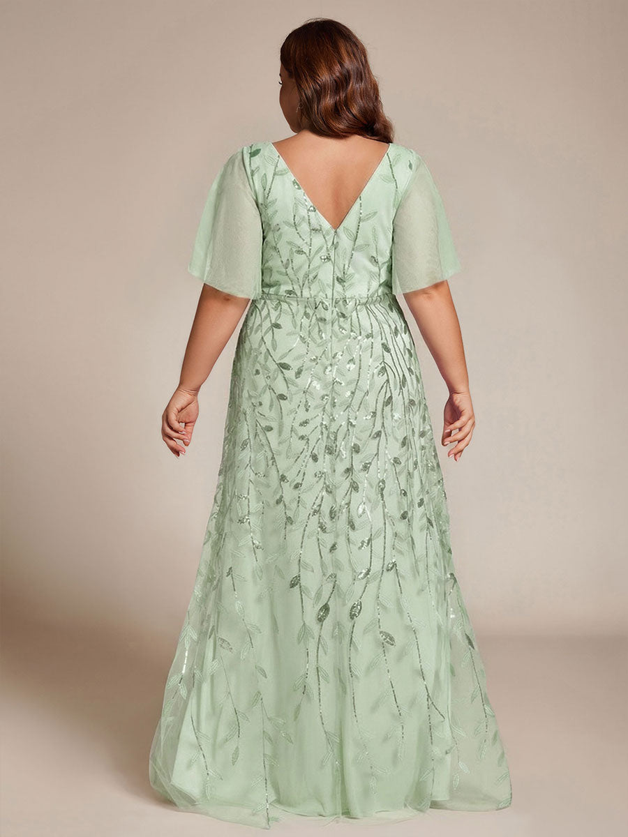 Plus size sequin high-low midi evening dress with short sleeves for women