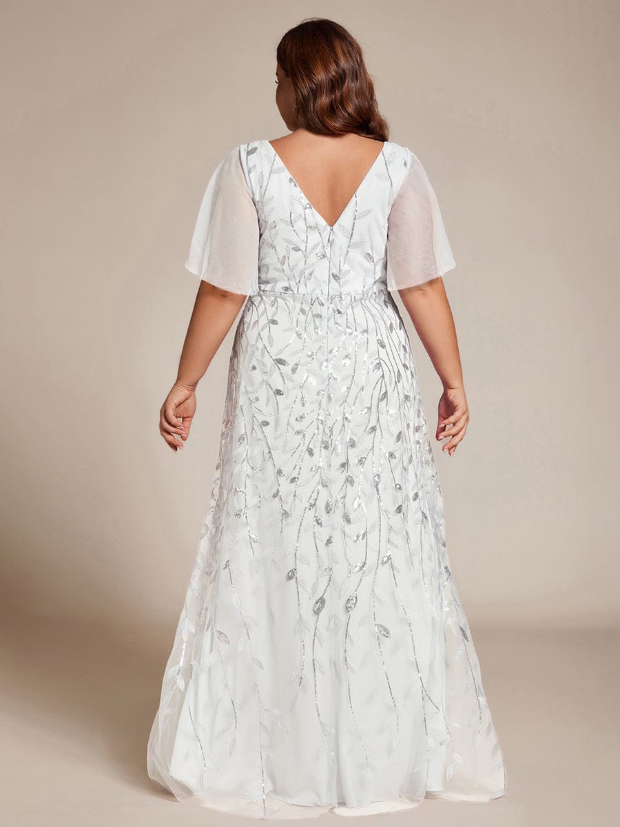Plus size sequin high-low midi evening dress with short sleeves for women