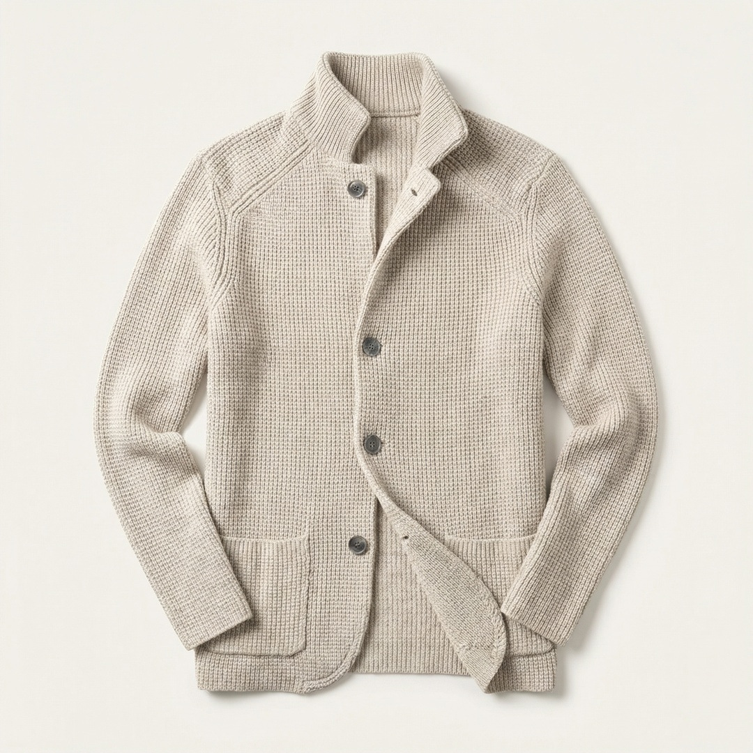 Men’s Button-Front Cardigan – Stand Collar