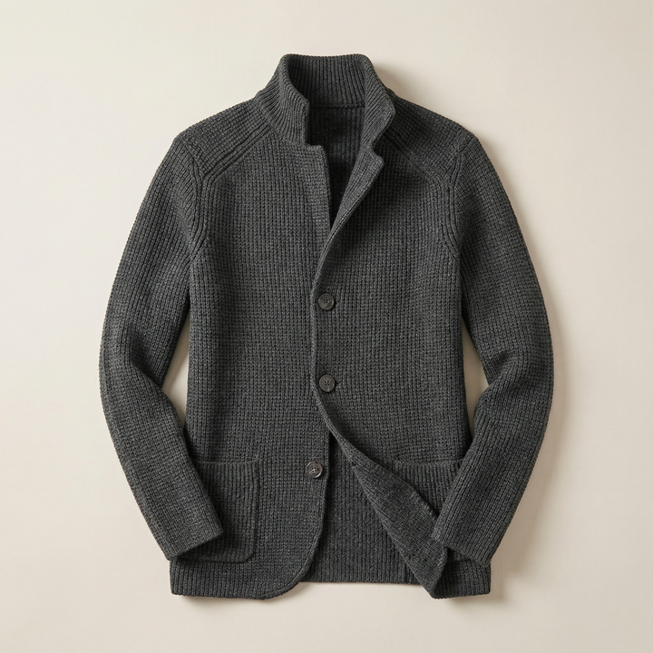 Men’s Button-Front Cardigan – Stand Collar