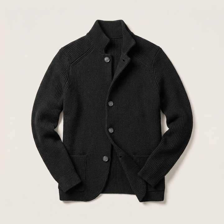 Men’s Button-Front Cardigan – Stand Collar