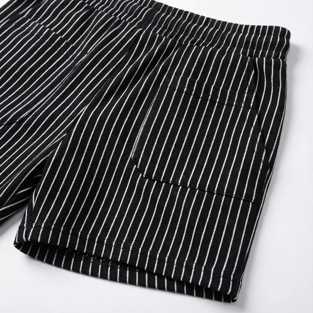 Men’s Drawstring Shorts – Elastic Waist, Vertical Stripe Pattern