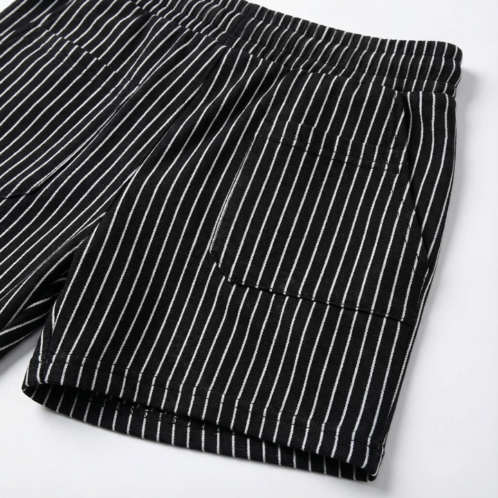 Men’s Drawstring Shorts – Elastic Waist, Vertical Stripe Pattern