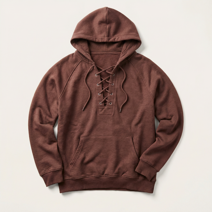 Men’s Hooded Pullover – Lace-Up Neckline