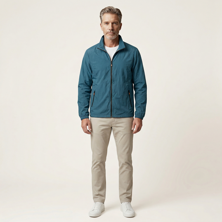 Men’s Lightweight Jacket – Zip-Front Design with Stand Collar