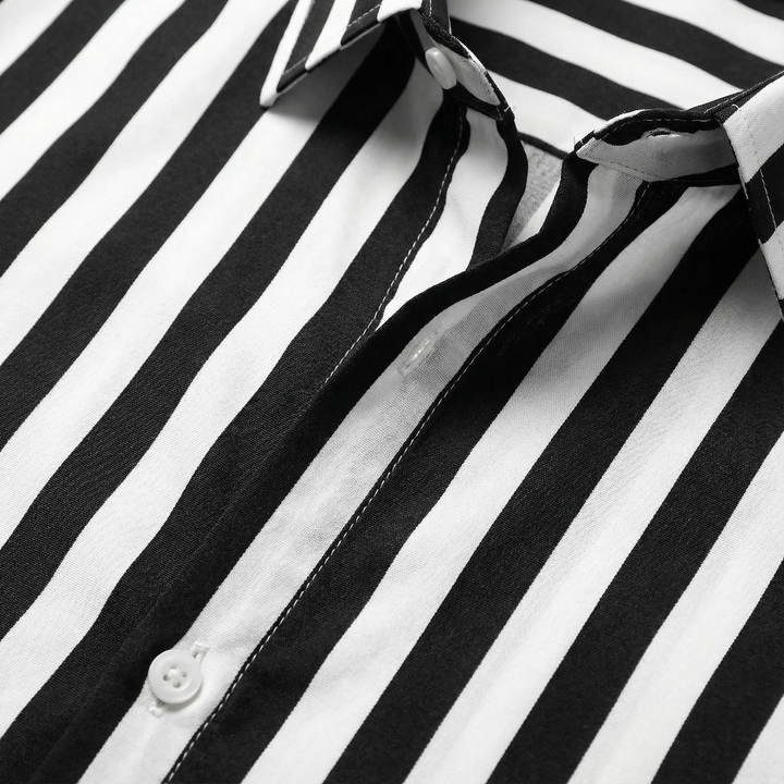 Men’s Long-Sleeve Button-Up Shirt – Vertical Stripe Pattern