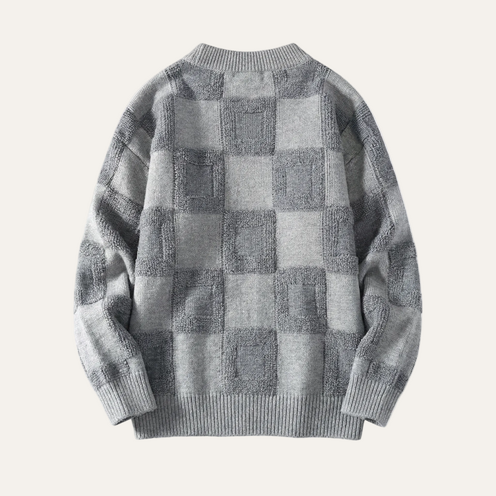 Men’s Long-Sleeve Sweater – Crew Neck, Check Pattern