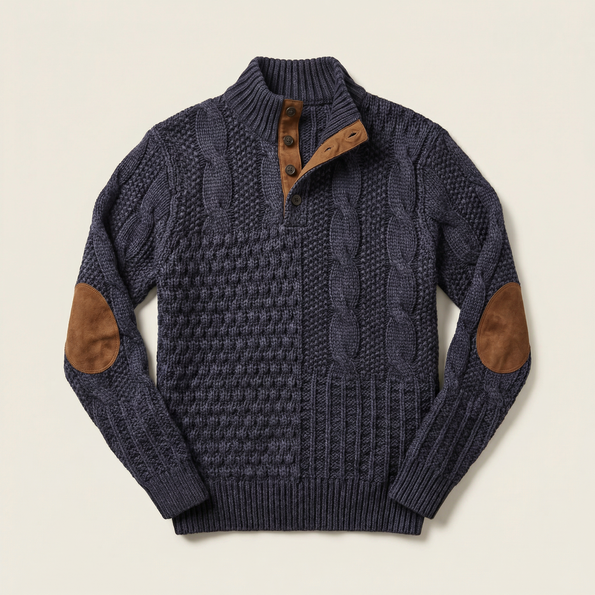 Men’s Long-Sleeve Sweatshirt – Button Collar, Patterned Design