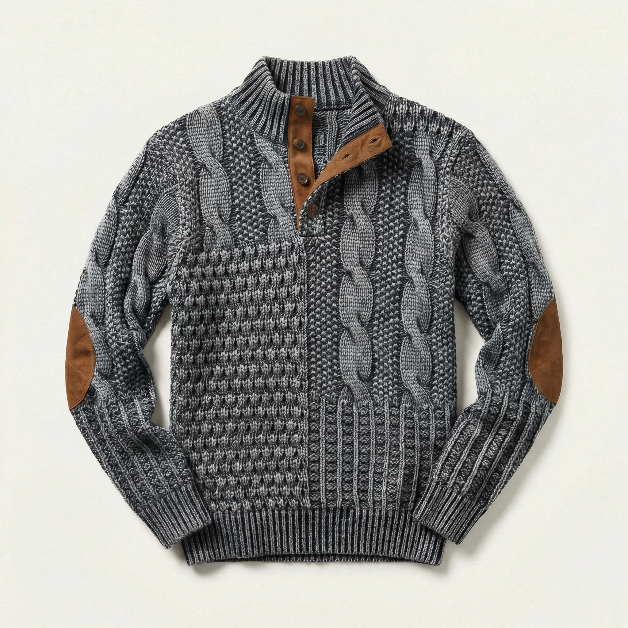 Men’s Long-Sleeve Sweatshirt – Button Collar, Patterned Design