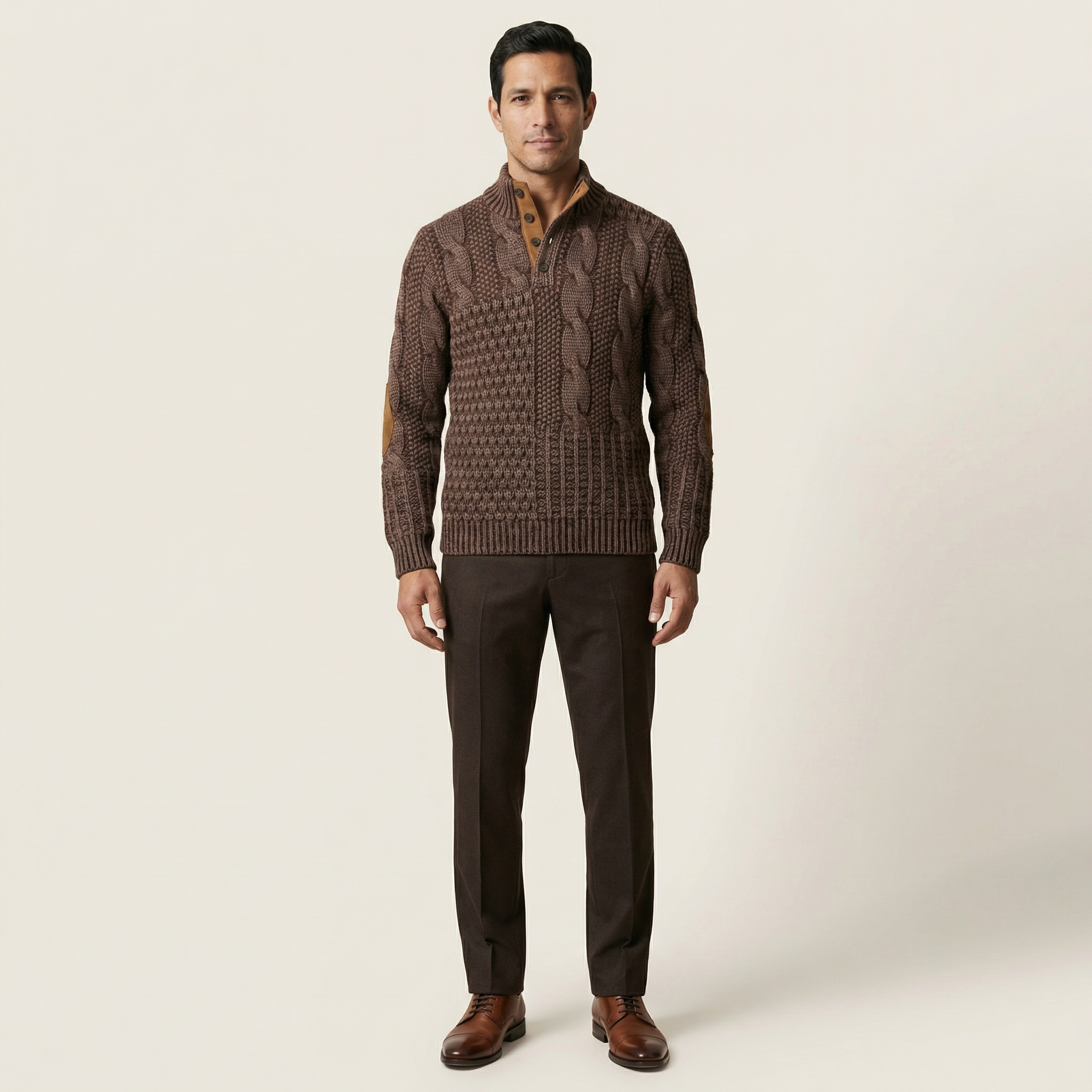 Men’s Long-Sleeve Sweatshirt – Button Collar, Patterned Design