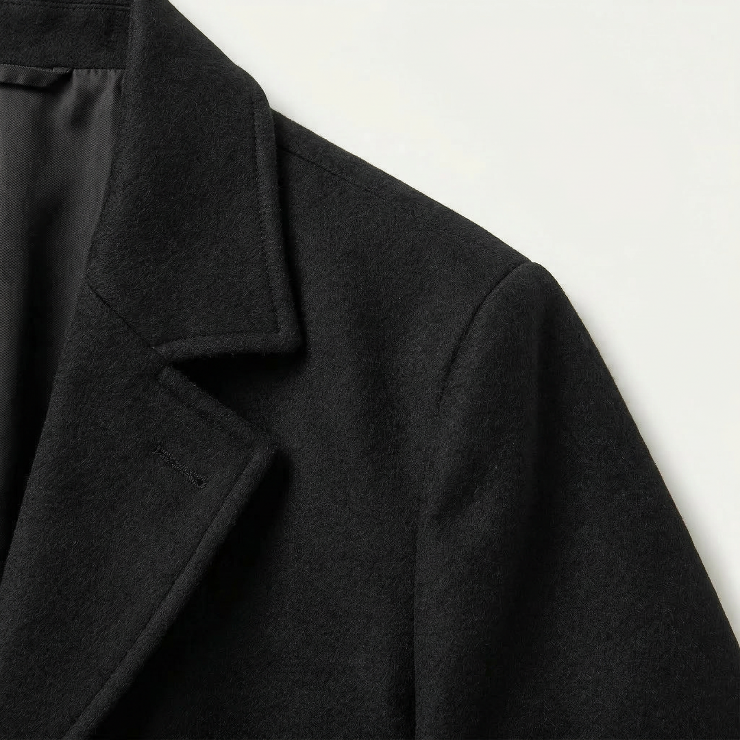 Men’s Long Coat – Button-Front Notch Collar Design
