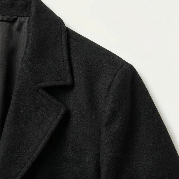 Men’s Long Coat – Button-Front Notch Collar Design