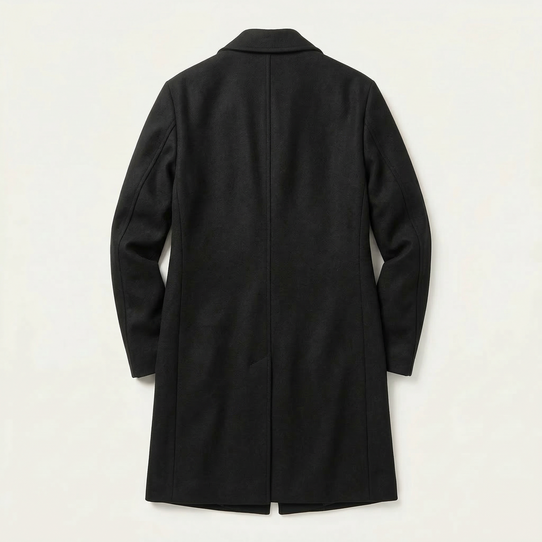 Men’s Long Coat – Button-Front Notch Collar Design
