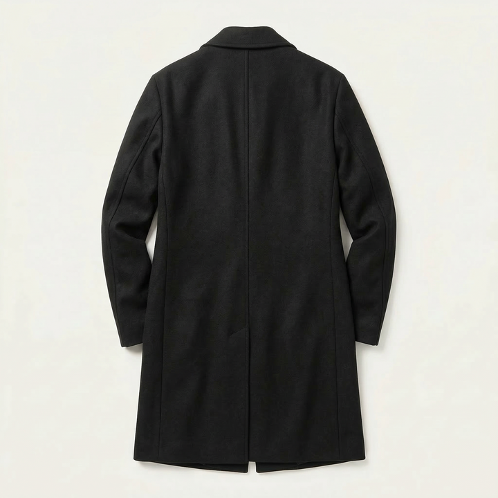 Men’s Long Coat – Button-Front Notch Collar Design