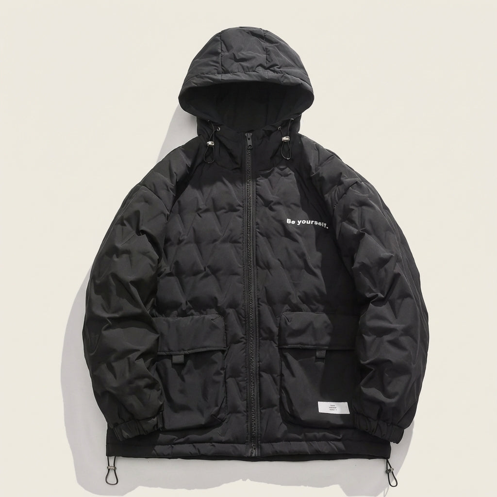 Men’s Quilted Hooded Jacket – Zip-Front Closure with Front Pockets