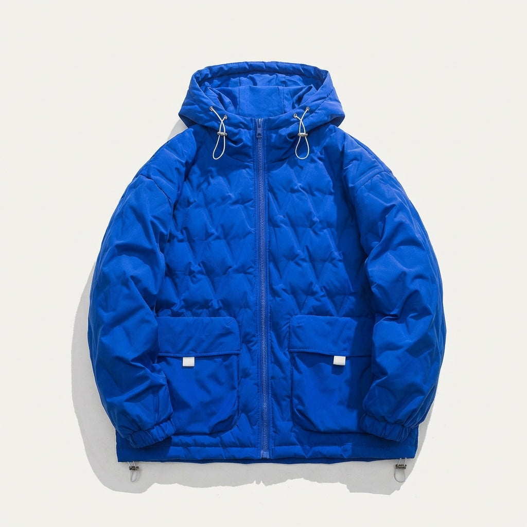 Men’s Quilted Hooded Jacket – Zip-Front Closure with Front Pockets