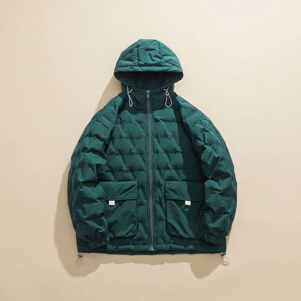 Men’s Quilted Hooded Jacket – Zip-Front Closure with Front Pockets