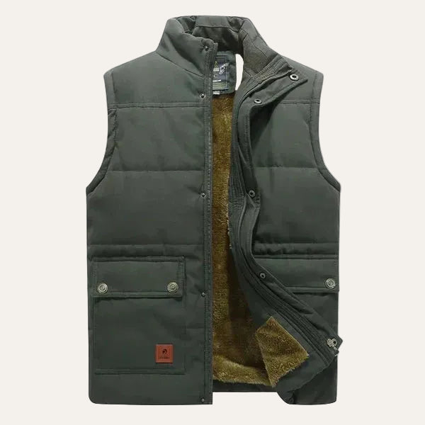 Men’s Sleeveless Vest – Stand Collar, Front Button Closure