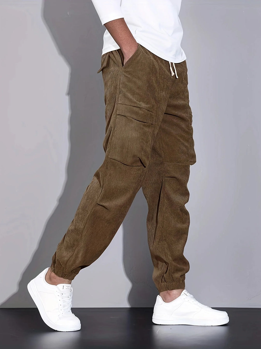 Men’s Cargo Pants – Drawstring Waist, Elastic Cuffs, Multi-Pocket Design