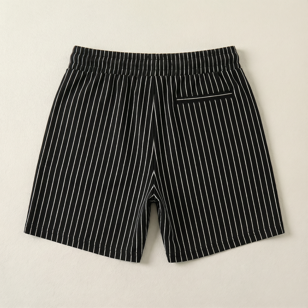 Men’s Drawstring Shorts – Elastic Waist, Vertical Stripe Pattern