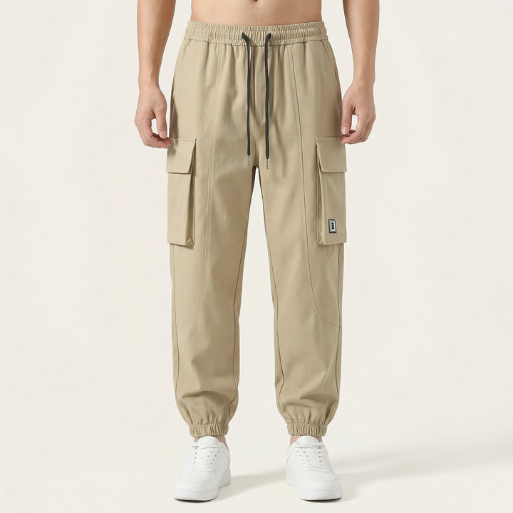 Men’s Elastic Cuff Cargo Pants – Casual Multi-Pocket Jogger Trousers