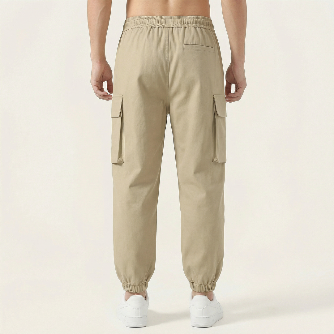 Men’s Elastic Cuff Cargo Pants – Casual Multi-Pocket Jogger Trousers