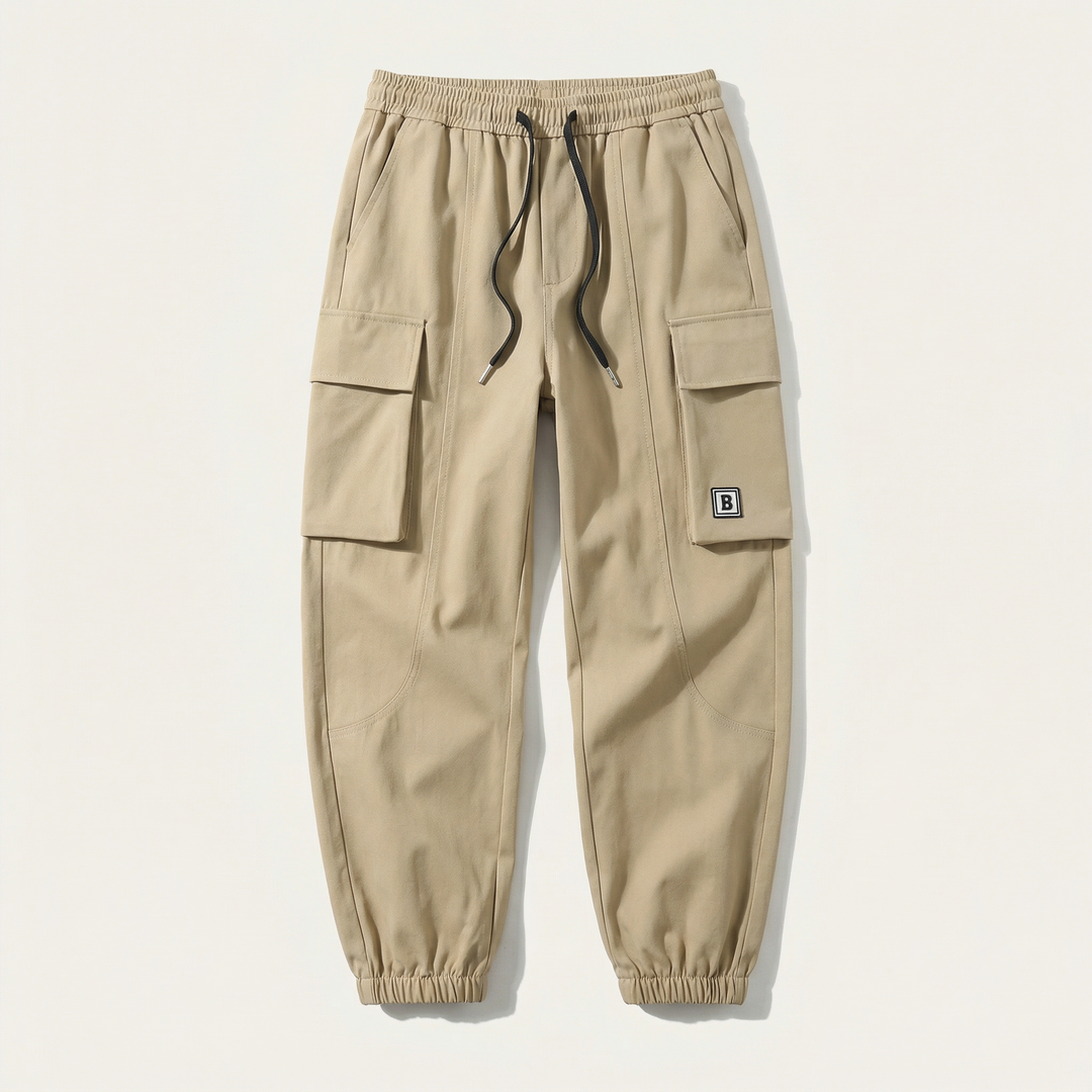 Men’s Elastic Cuff Cargo Pants – Casual Multi-Pocket Jogger Trousers