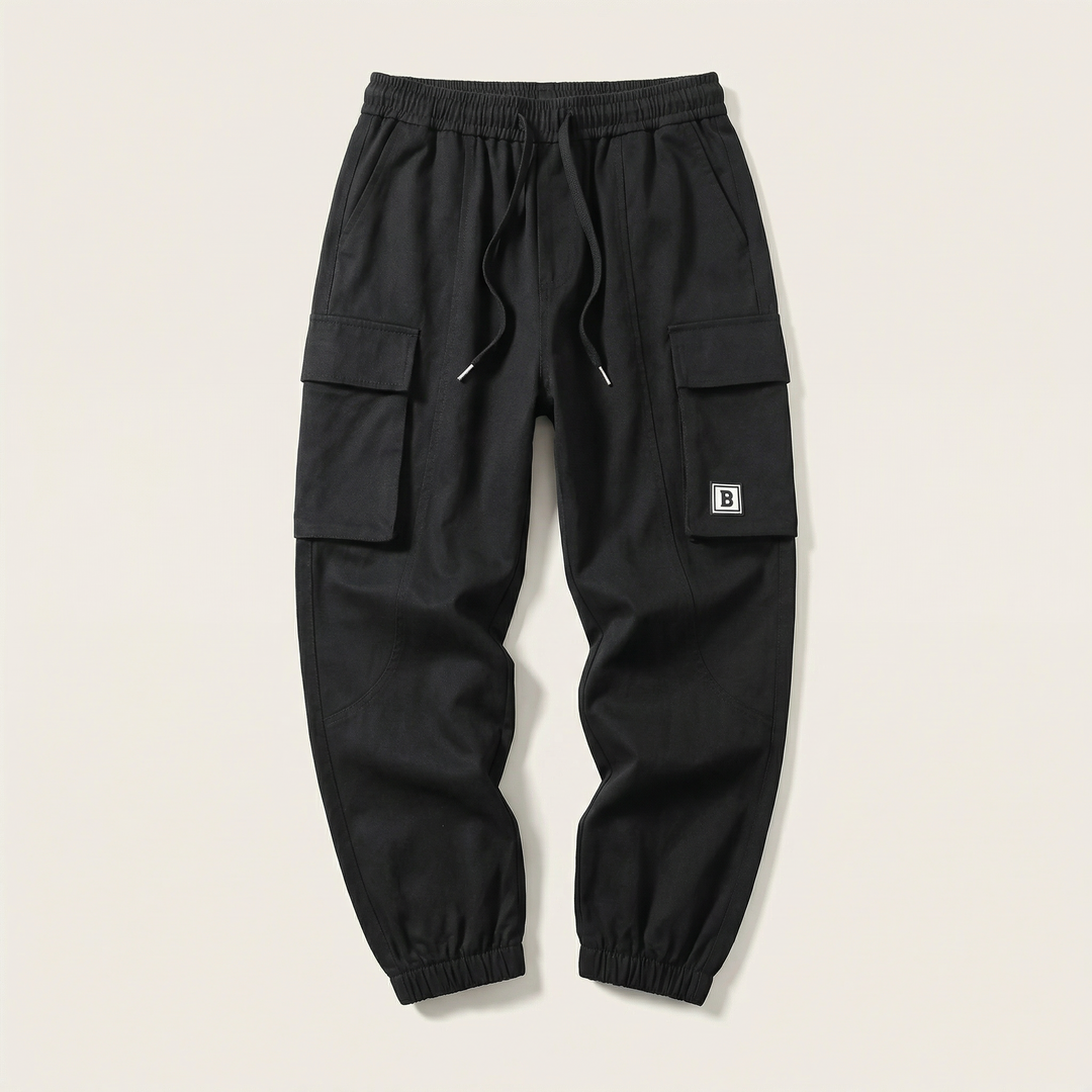 Men’s Elastic Cuff Cargo Pants – Casual Multi-Pocket Jogger Trousers