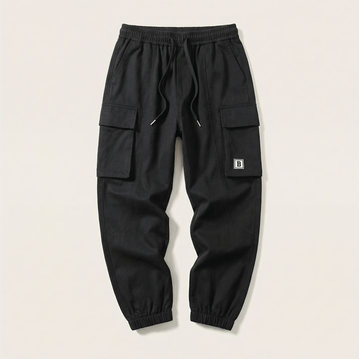 Men’s Elastic Cuff Cargo Pants – Casual Multi-Pocket Jogger Trousers