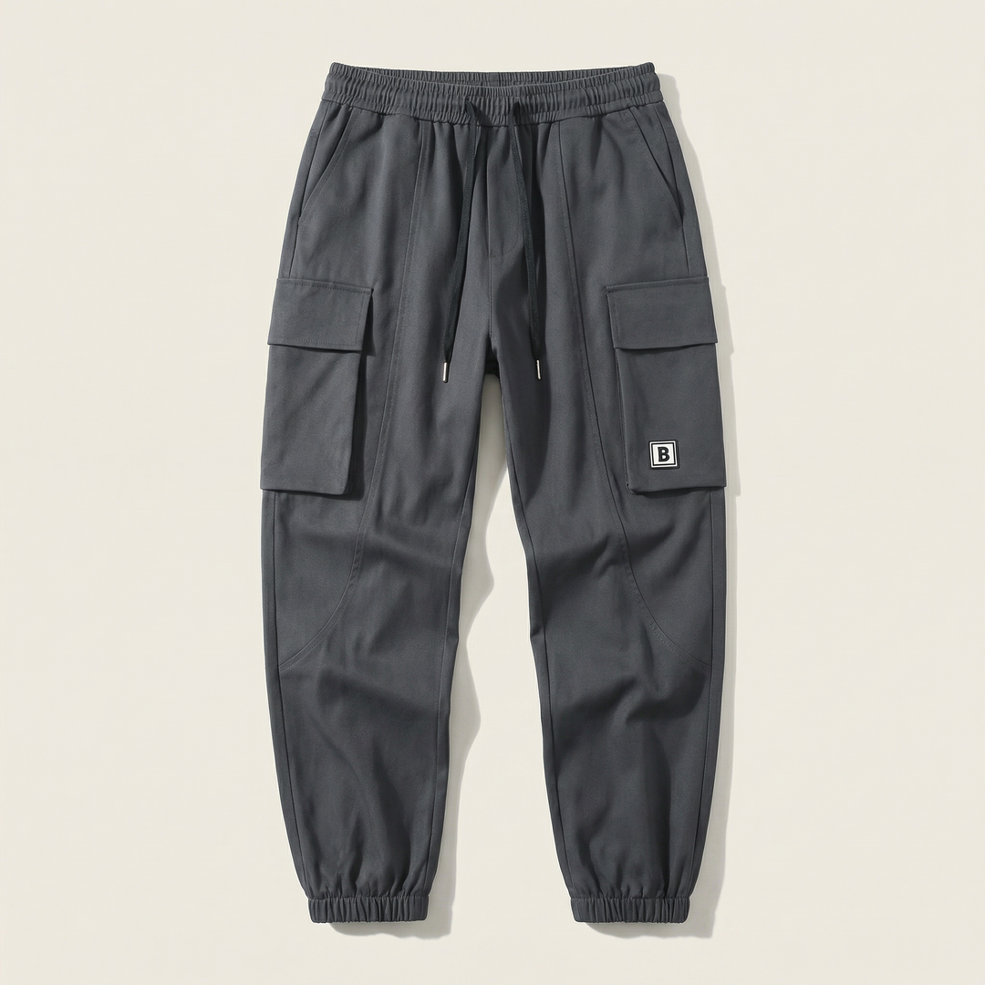 Men’s Elastic Cuff Cargo Pants – Casual Multi-Pocket Jogger Trousers