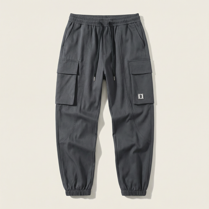 Men’s Elastic Cuff Cargo Pants – Casual Multi-Pocket Jogger Trousers