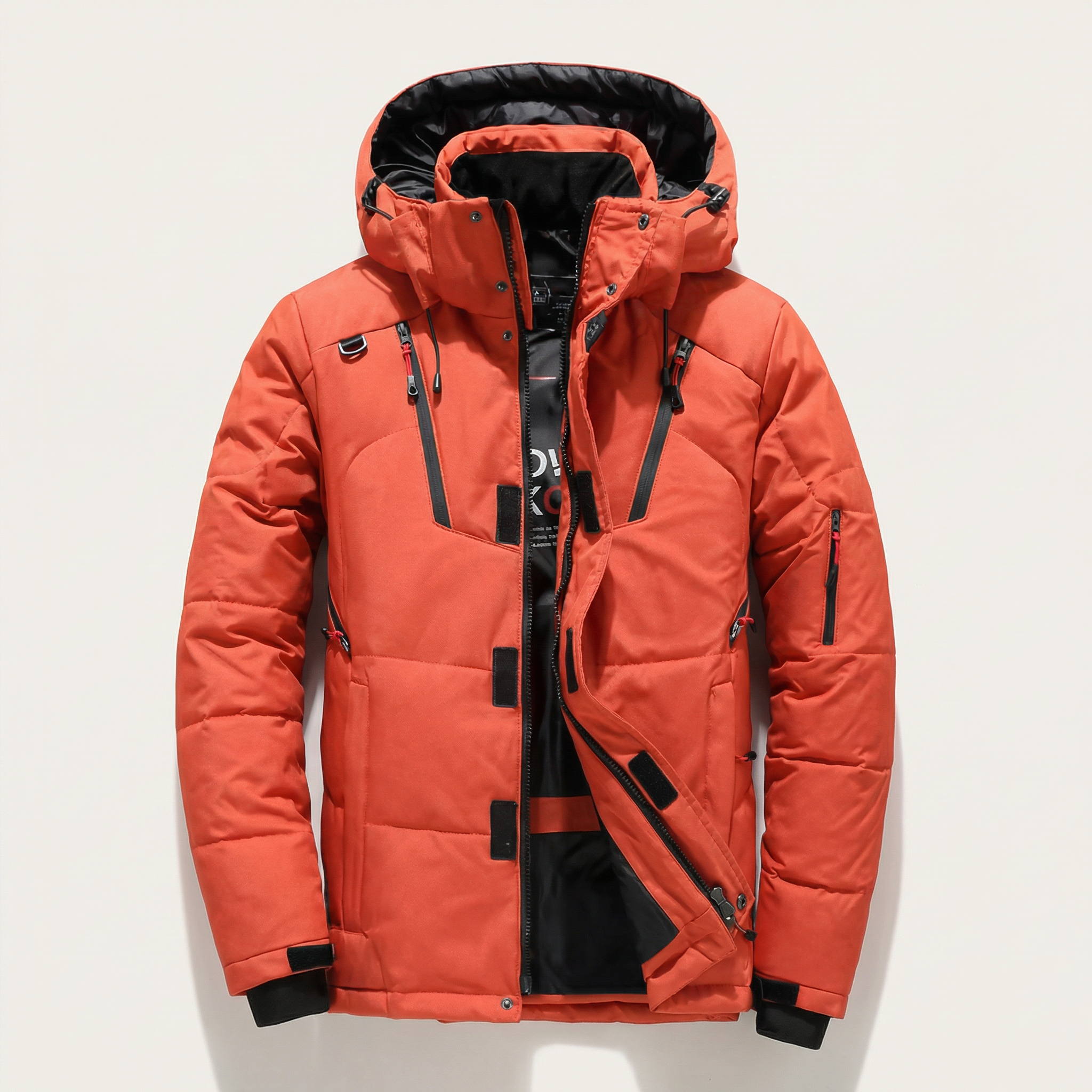Men’s Hooded Puffer Jacket – Zipper Closure Design