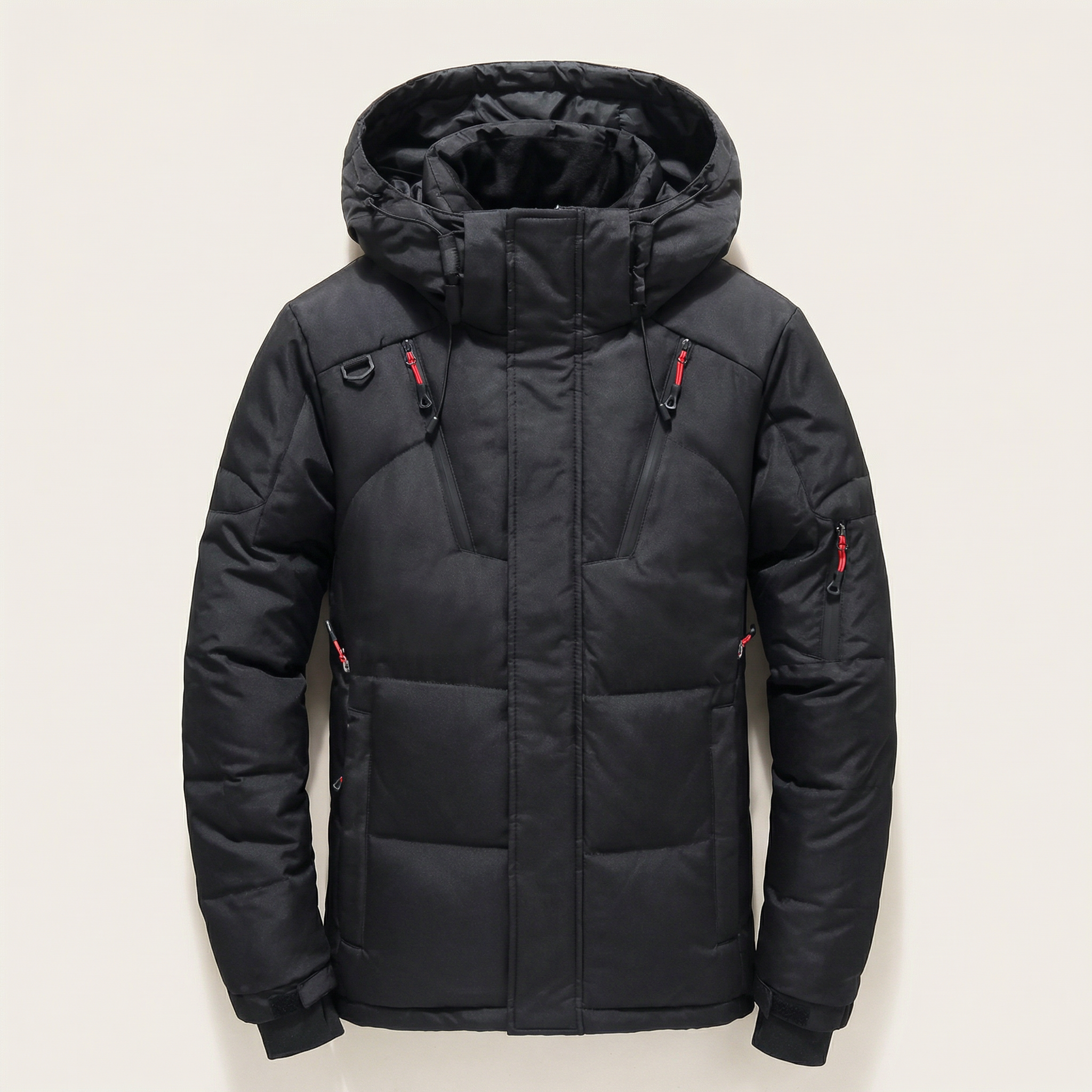 Men’s Hooded Puffer Jacket – Zipper Closure Design
