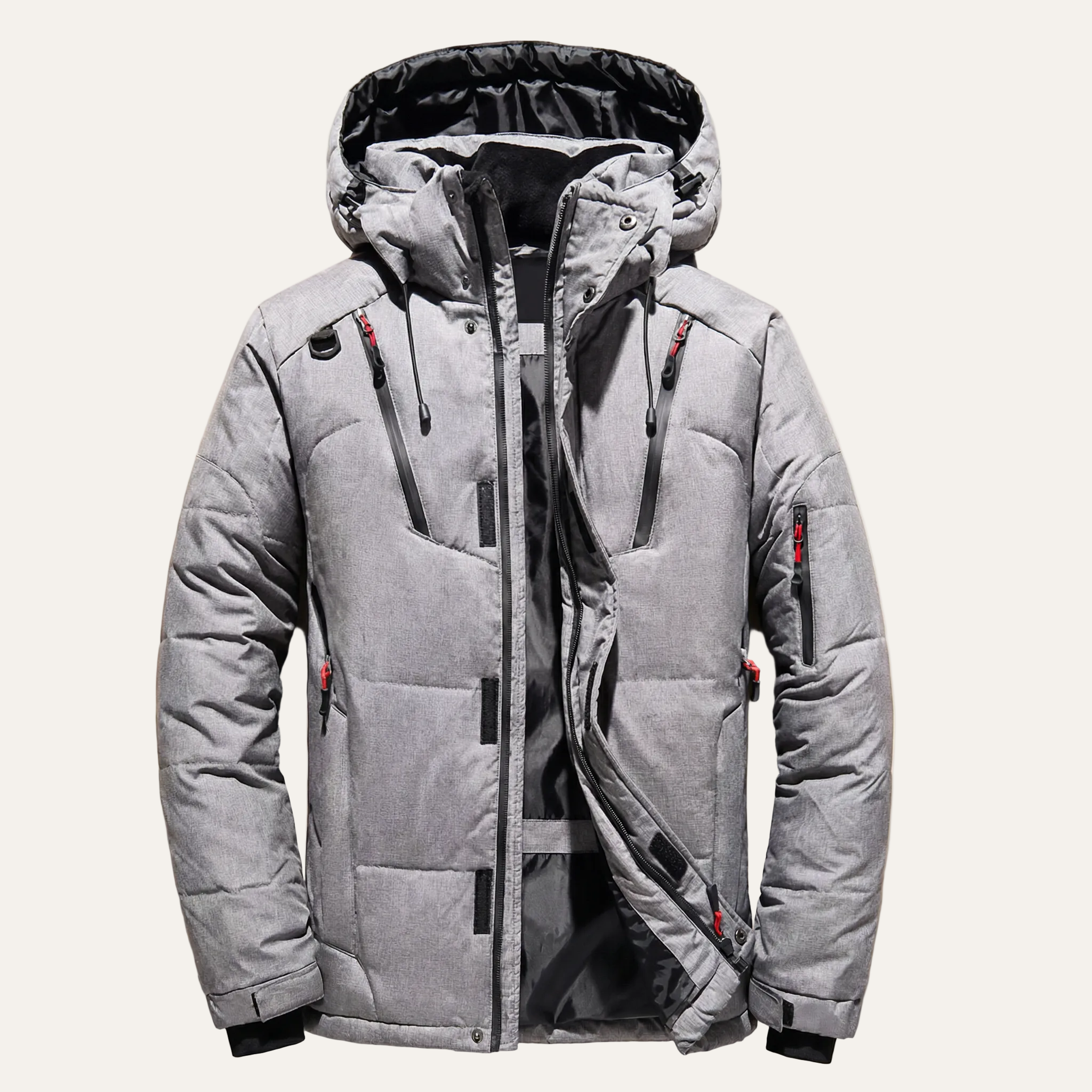 Men’s Hooded Puffer Jacket – Zipper Closure Design