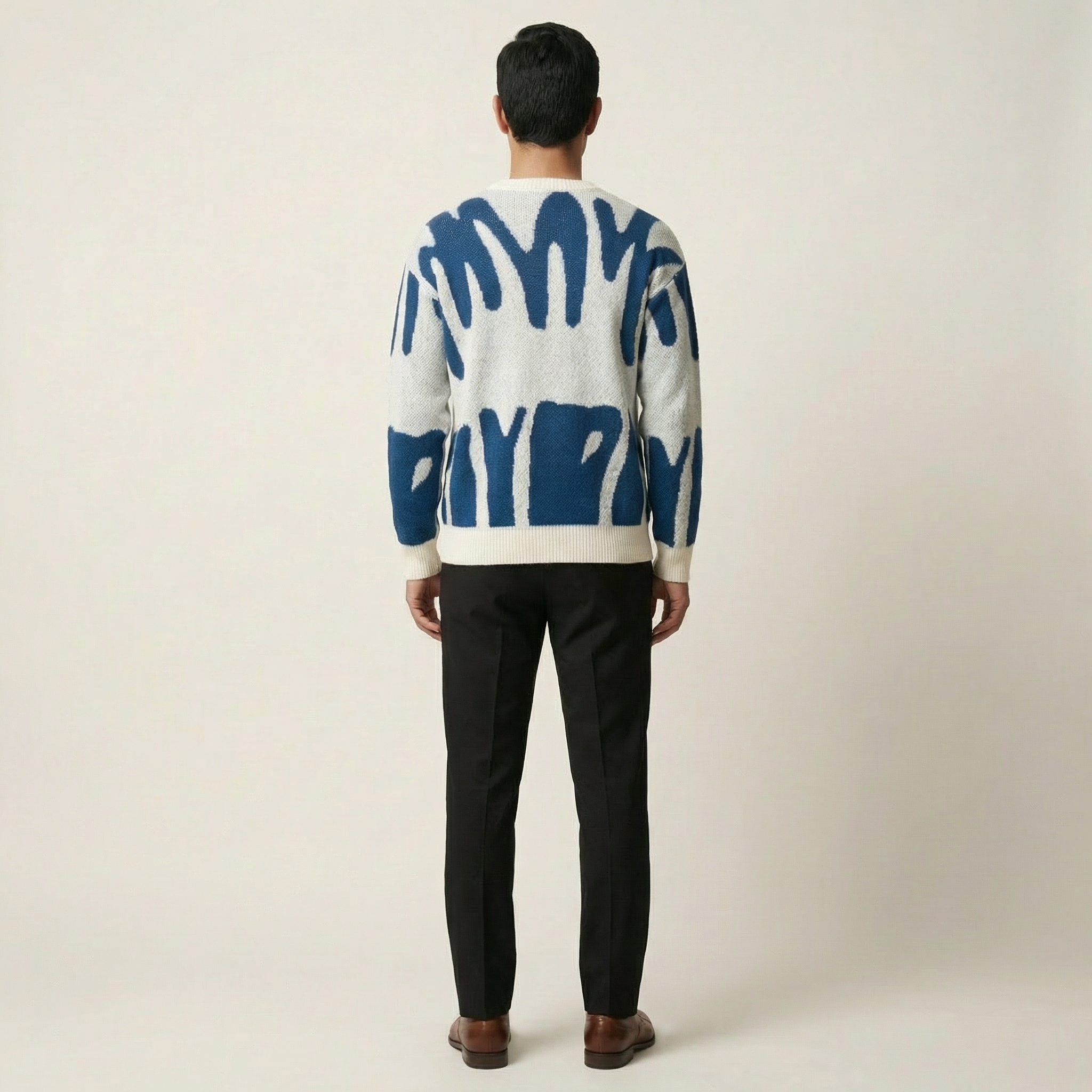 Men’s Knit Sweater – Crew Neck, Long Sleeve, Two-Tone Pattern
